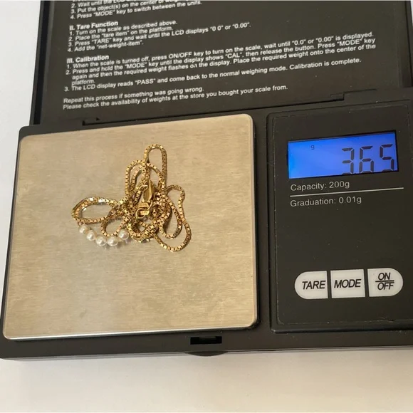 Solid 14K Italy Vintage Modern 5 Pearls Necklace Box Link Chain Lobster Clasp